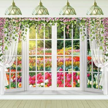 Imagem de Pano de fundo floral de primavera para fotografia, 25 x 20 m, flores coloridas vibrantes, fundo de janela, decoração de paisagem, suprimentos para fotos