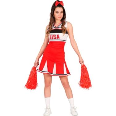 Imagem de Fantasia Lider Torcida Adolescente Menina Roupa USA Cheerleader Vestido Carnaval Halloween (Vermelho e Branco, GG 14-16)