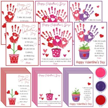 Imagem de Pajean 30 Pack Valentines Day Handprint Bouquet Card Kit with 3 Large Ink Pads Red Pink Purple DIY Craft Set for Art Activity Stamping Holiday Party Home Family Gifts Supplies Decoration