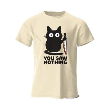 Imagem de Camiseta Feminina Engraçada Com Estampa De Gato, Gola Redonda, Manga C