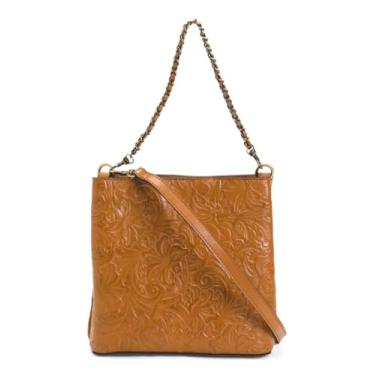 Imagem de Patricia Nash Bolsa tiracolo Ledra de couro trabalhado, Cognac Tooled, 9in W x 8.75in H, Bolsa transversal, bolsa de ombro, conversível