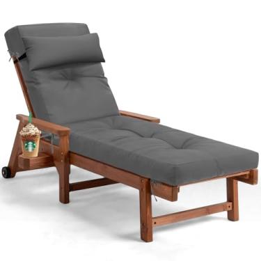 Imagem de Almofada de espreguiçadeira impermeável ao ar livre para cadeiras, almofadas de substituição para espreguiçadeiras resistentes ao desbotamento com 6 laços, almofadas de espuma viscoelástica espessa