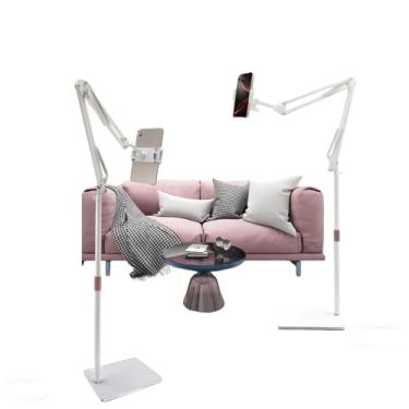 Imagem de Hosann Century Suporte de chão para tablet, altura ajustável de 360 graus, suporte duplo giratório, compatível com smartphone/tablet Kindle iPad de 4,7 a 12,9 polegadas (branco)