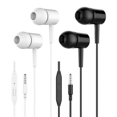 Imagem de Fones de ouvido com fio com microfone, pacote com 2, fones de ouvido intra-auriculares de 3,5 mm para telefone/tablet/PC Android, cabo sem emaranhamento de 1 m, som estéreo claro, isolamento de ruído