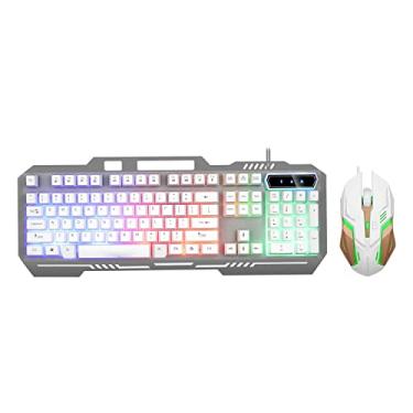 Imagem de Feiyx Teclado e mouse mecânico para jogos com fio, teclado retroiluminado por LED, mouse arco-íris retroiluminado, bateria, painel de metal, teclado e mouse para jogos, para escritório, casa, laptop