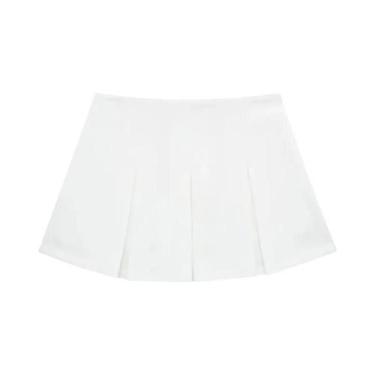 Imagem de Bermuda Plissada Listrada de Cintura Alta - Mini Saia Casual para Mulh