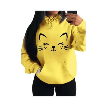Imagem de Moletom Feminino Com Estampa De Gato Feliz Moda Casual Streetwear Hip 