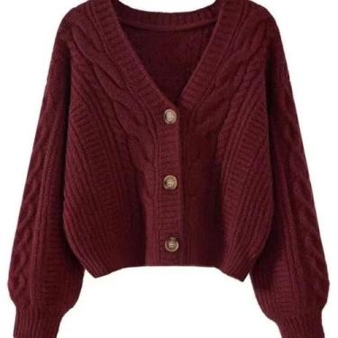 Imagem de Casaco Cardigan Feminino de Inverno - Modelo Vintage Solto e Casual, T