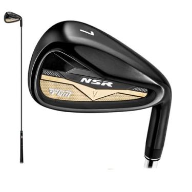 Imagem de Tacos de golfe masculinos 7# ferro único aço inoxidável alta capacidade desalinhamento baixo centro de gravidade mão direita golfe treinador ferro (#7, haste de aço)