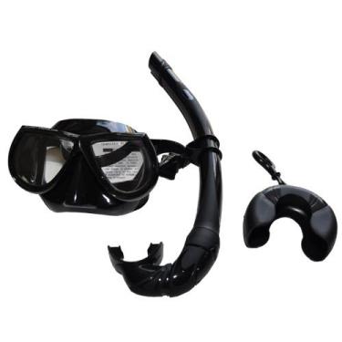 Imagem de Scuba Choice Conjunto de máscara de silicone de baixo volume e snorkel de nautilóide Black Free Dive