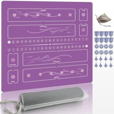 Imagem de Playmat Compatible Lorcana with 2 Sets of Damage Counters & Professional Storage Bag, 24x24 Inches TCG Gaming Mat with Non-Slip Rubber and Zones for 2-Player (Purple3)