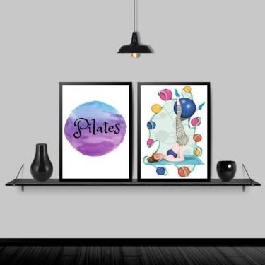 Imagem de Kit 2 Quadros Decorativos Pilates Bolas 33X24 Moldura Preta