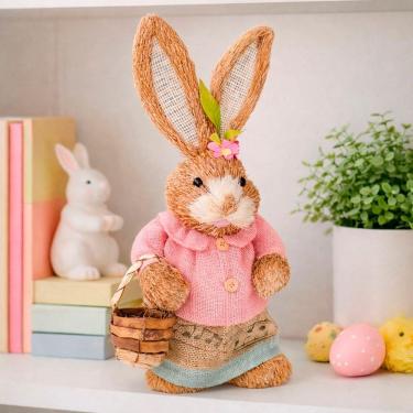 Imagem de Boneca Coelha Enfeite Decoração Páscoa Artesanal Palha 45cm