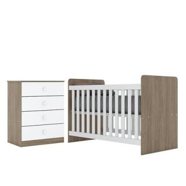 Imagem de Jogo de Quarto Infantil Labirinto com Cômoda e Berço Rústico/Branco - 