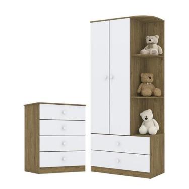 Imagem de Jogo de Quarto Infantil Labirinto com Guarda Roupa e Cômoda Rústico/Br