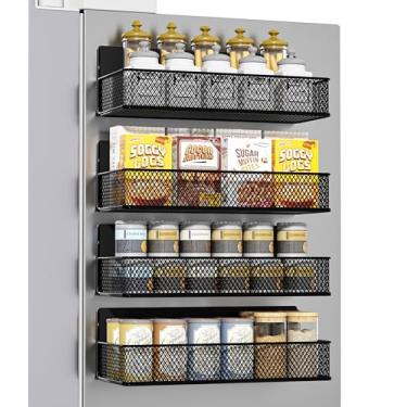 Imagem de Buyyyit [Pacote com 4] Suporte magnético para temperos, organizador de cozinha, geladeira, organizador de temperos e prateleira de porta de armazenamento, despensa doméstica