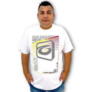 Imagem de Camiseta Gangster Masculina Fat Tamanho Grande Moda Plus Size, Branco,