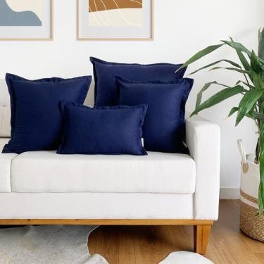 Imagem de Kit 4 Capas de Almofadas em Linho com Abas Azul Marinho - AMOFADAS