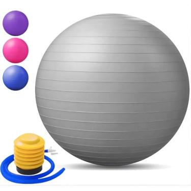 Imagem de Bola Ioga Pilates Suiça Gyn Boll Fitness 65cm Anti-Estouro Com Bomba de Encher (CINZA)