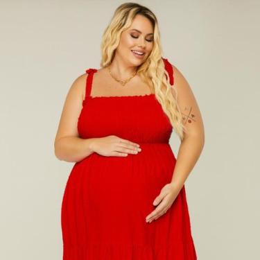 Imagem de Vestido De Grávida Gestante Modelo Midi Plus Size Com Alça Ajustável -