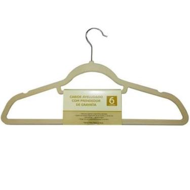 Imagem de Cabide de Veludo 6 Unidades Com Prendedor de Gravata - CleanHome, Marf