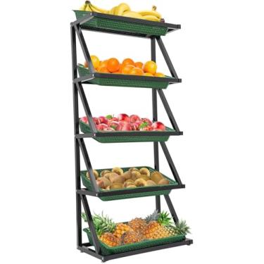 Imagem de Rack de exibição de vegetais e frutas de 5 camadas - Prateleira de armazenamento de supermercado com cestas 5/10, organizador de lanches e doces, suporte de varejo para uso doméstico e comercial