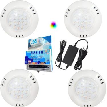 Imagem de Kit 4 Led 9w Abs RGB Brustec + Comando Smd Brustec + Fonte