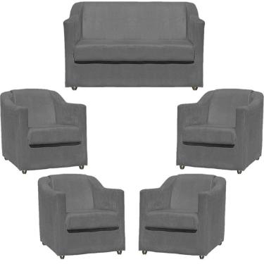 Imagem de Kit Namoradeira Decorativa + 4 Poltronas Para Sala Manicure Recepção Consultório Mila Suede