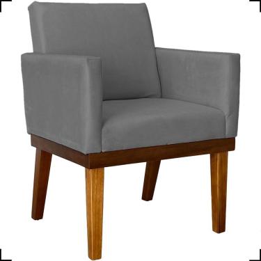 Imagem de Poltrona Decorativa Para Sala Recepção Consultório Escritório Base Em Madeira Divine Suede