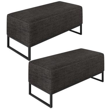 Imagem de Kit 02 Puffs Cléo W01 Base De Ferro 90 Cm Linho Chumbo