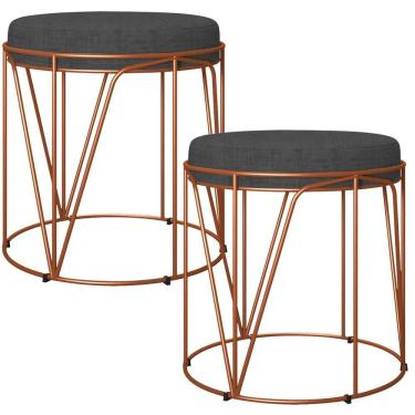 Imagem de Kit 02 Puffs Aramado Bronze Zaya L02 Linho Chumbo