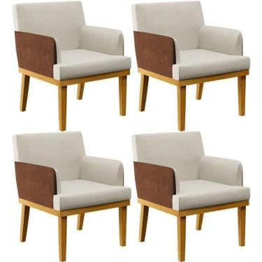 Imagem de Kit 04 Poltronas Decorativa Base Mel Beatriz W01 Linho Champagne Couríssimo Marrom - Lyam Decor