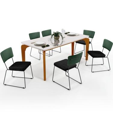 Imagem de Mesa 160cm Off White E 6 Cadeiras Facto Verde Musgo Chumbo