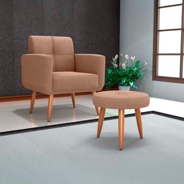 Imagem de Poltrona Cadeira Com Puff Para Descanço Acabamento Premium Havana Matrix Boucle Marrom