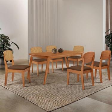 Imagem de Mesa De Jantar Copper 180cm Tampo Mdf Laminado 6 Cadeiras Veludo Marrom/naturalle/naturalle
