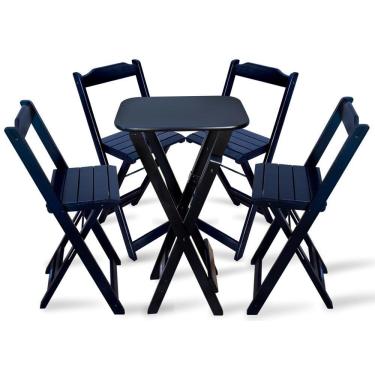 Imagem de Conjunto De Mesa Bistro Dobravel Com 4 Cadeiras Para Area De Lazer Preto Cor: Preto