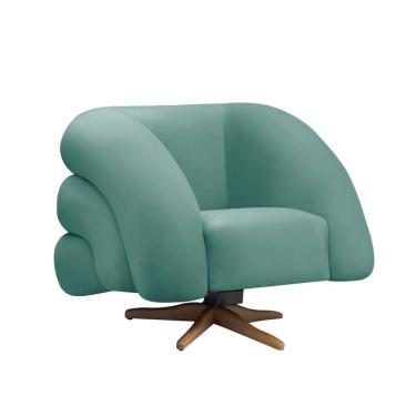 Imagem de Poltrona Giratória Orgânica Com Balanço Tana Bouclê E03 - D'rossi Cor Azul Turquesa