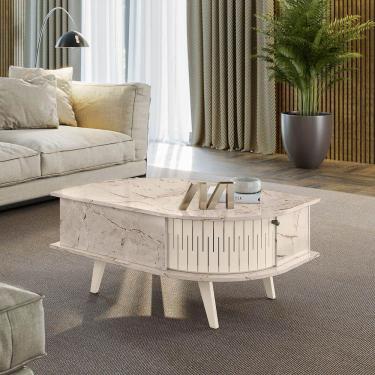 Imagem de Mesa De Centro Para Sala Com 2 Portas Narvelli Calacata-off White M20 - D'rossi