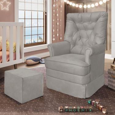 Imagem de Poltrona De Amamentação Com Balanço E Puff Dyne Suede Cinza Claro P02 - D'rossi