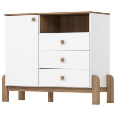 Imagem de Comoda Infantil 1 Porta 3 Gavetas 110 cm Ternura Henn, Branco Jequitib