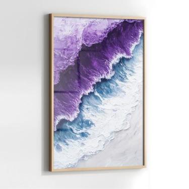 Imagem de Quadro com Moldura e Acrilico Cristal Vidro Ondas Roxa para Sala, Quar