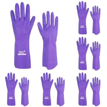 Imagem de Kit 12 Luva de Proteção Química Para Limpeza Nitrílica Sem Forro Volk