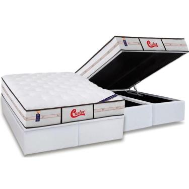 Imagem de Cama Box Baú King: Colchão Molas Castor Gold Star Class Face+Base White(193X203)