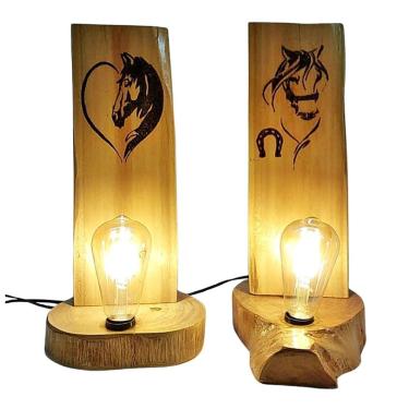 Imagem de Kit 2 Luminárias Rústicas Madeira 35cm Estilo Country Mesa