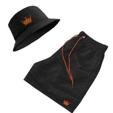Imagem de Kit Short Praia + Chapeu Bucket Hat Masculino Com Cordao Colorido - MP
