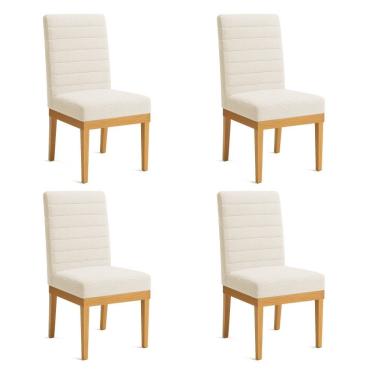 Imagem de Kit 4 Cadeiras De Jantar Solana Boucle Bege Base De Madeira - Pallazio