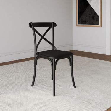 Imagem de Cadeira de Jantar Katrina em Aço com Assento Corano Preto para Mesa Sala Cozinha - Preto/preto