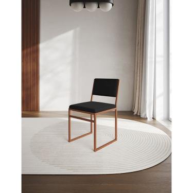 Imagem de Cadeira de Jantar Industrial Isa Assento Veludo Estofado Base Cobre para Mesa Sala - Cobre/preto