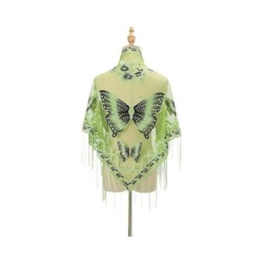Imagem de Lenço Elegante Feminino Com Estampa De Borboleta E Renda, Cachecol De 