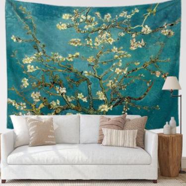 Imagem de Tapeçaria de parede, microtecido de flor de amêndoa 150x150cm - yiweis